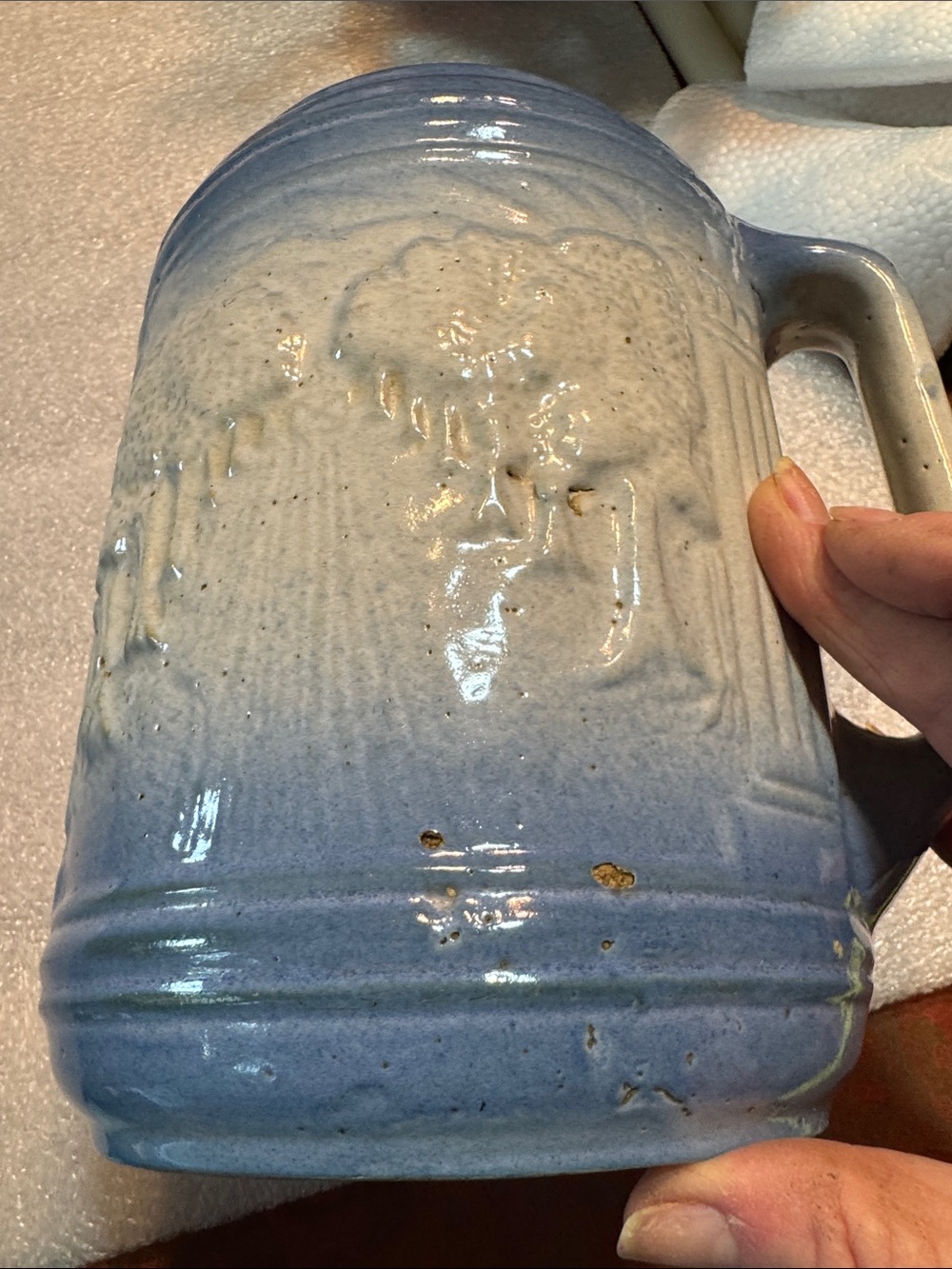Very Old Blue and White Ceramic Pitcher - - Picture 7 of 14